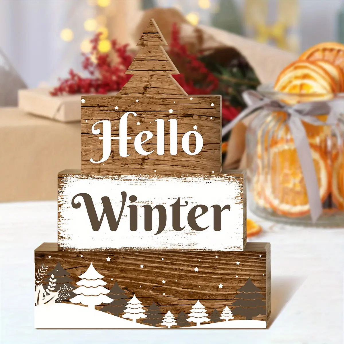 4pcs Christmas Wooden Desktop Signs Exquisite and Cute Decorations for Farmhouse Bedroom, Kitchen & Dining Tabletop Suitable as Gifts for Christmas, Thanksgiving & Birthdays