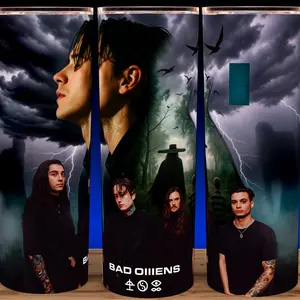 Bad Omens - Specter - Metal Band Cup Mug Tumbler 20oz Stainless Steel Tumbler with Slide Closure Lid, Reusable Plastic Straw, Handmade Design - Drinkware