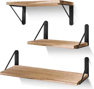 Floating Shelves for Wall, Rustic Wood Wall Shelves Decor Set of 3 for Bedroom, Bathroom, Living Room, Kitchen, Office, Laundry Room, Original Wood (Rustic) AIBORS
