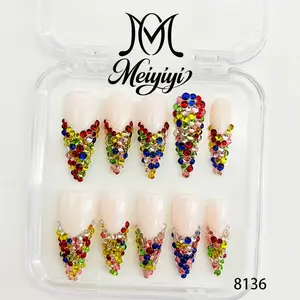 .DP.8136.French-style full rhinestone wearable nail art