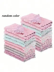 10pcs Cute Kitchen Double-Sided Dishcloth Checkered Scrubbing Cloth Multi-Functional Cleaning Cloth Car Cleaning Wiping Cloth (Random Color) kitchenware