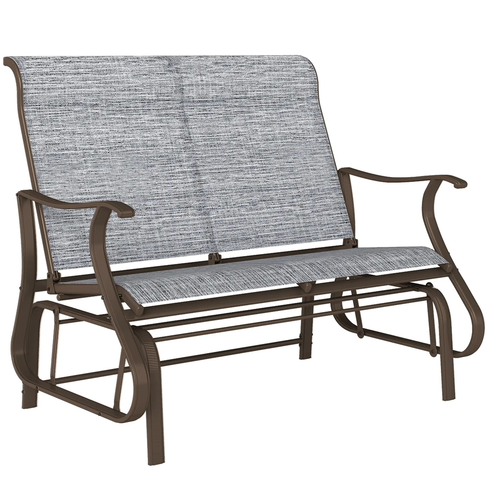 2-Person Outdoor Glider Bench，Patio Glider Loveseat Chair with Powder Coated Steel Frame，2 Seats Porch Rocking Glider for Backyard, Lawn, Garden and Porch, Mixed Gray
