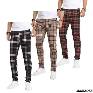 JUNBAOSS Men's Multi(1,3) Pack Slim Fit Stretch Dress Pants Plaid Skinny Pants for Men, Straight Leg Fashion Comfort Flex Waist Pants, Mens Casual Business Golf Dress Chinos Pants