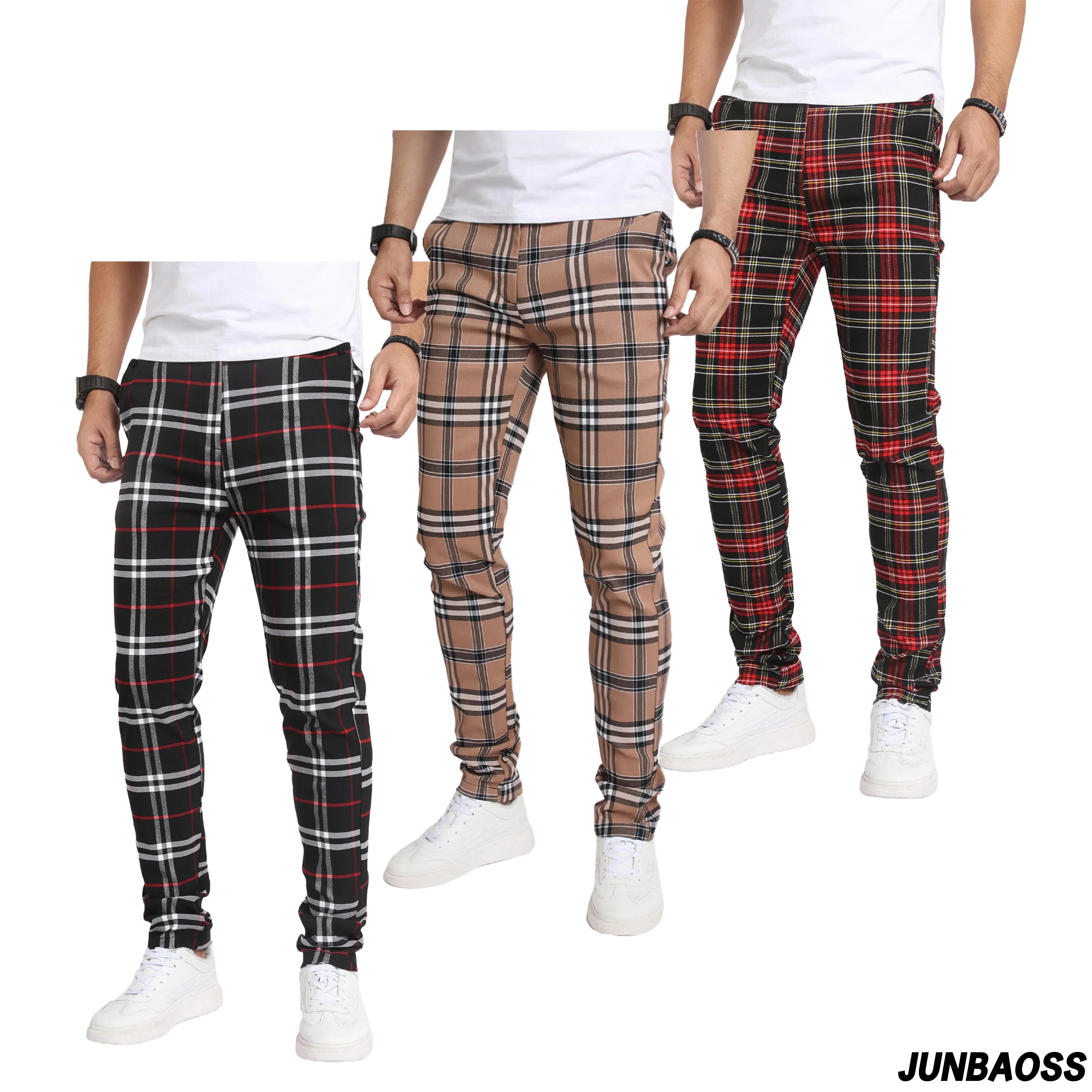 JUNBAOSS Men's Multi(1,3) Pack Slim Fit Stretch Dress Pants Plaid Skinny Pants for Men, Straight Leg Fashion Comfort Flex Waist Pants, Mens Casual Business Golf Dress Chinos Pants