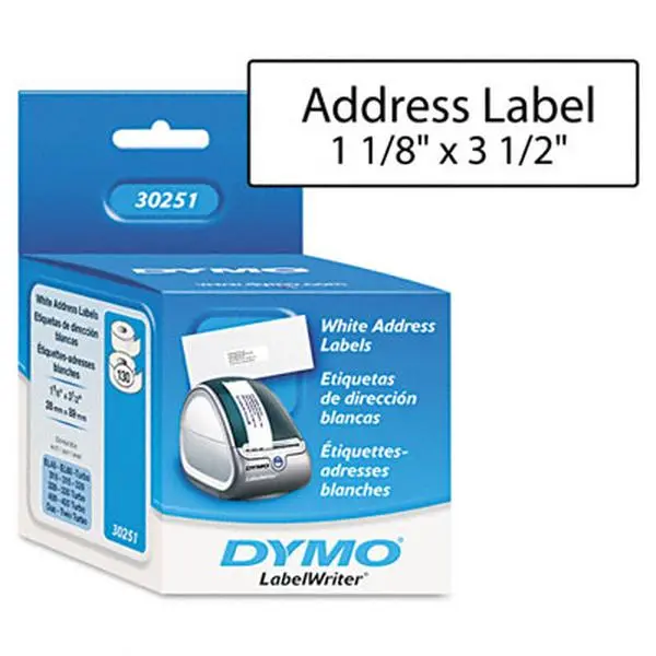 212 MAIN Dymo 30251 Self-Stick Address Labels, 3.5x1.125 in, 260 per Box, for Label Printers, Direct Thermal, Batch Printing