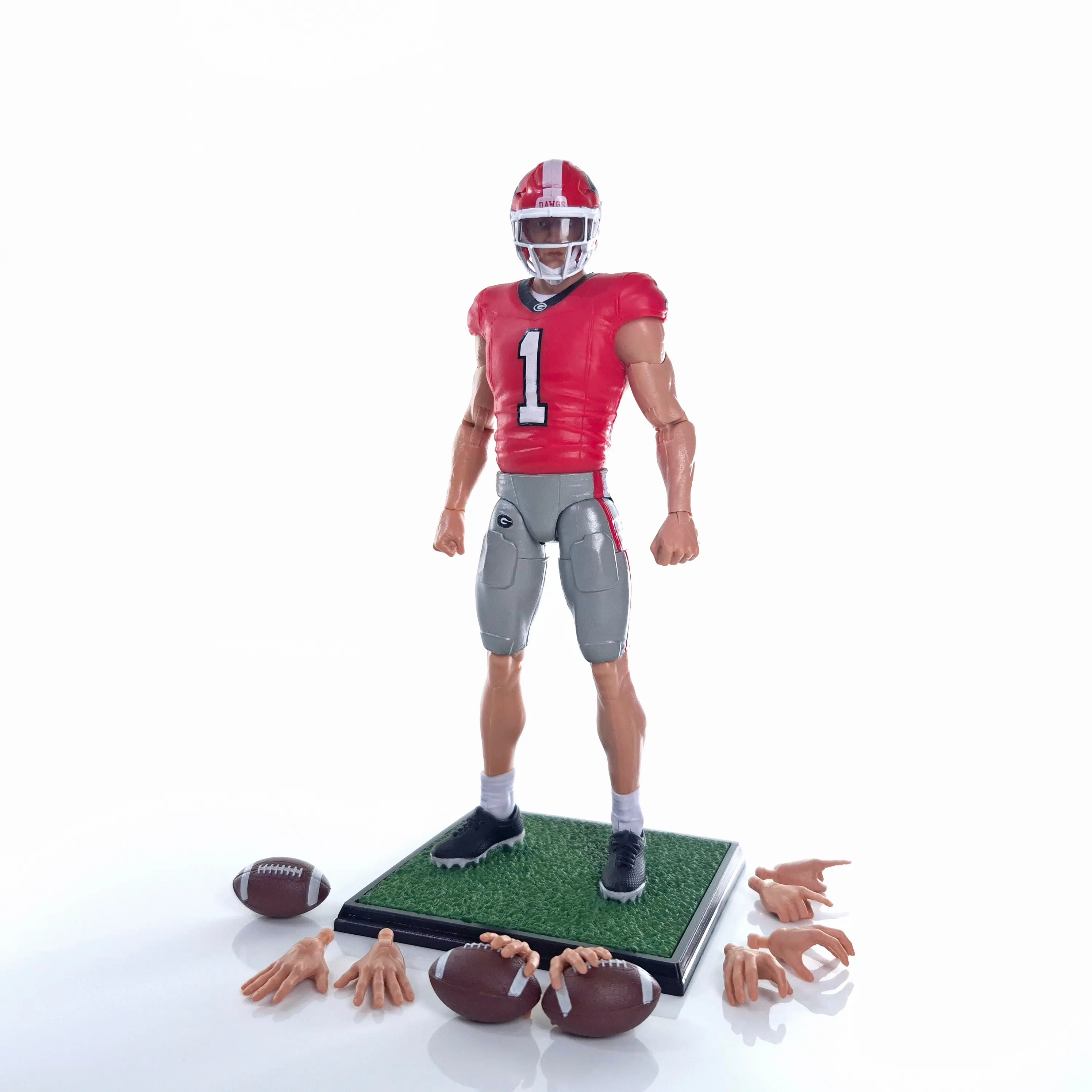 New Licensed UGA #1 Georgia Walk-On Articulated Figurine, 6-Inch Light Collectible, 4 Interchangeable Hand Sets, Detailed Accessory for Football Fans