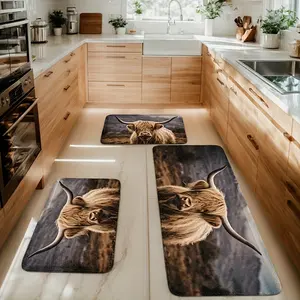 3pcs,  Beautiful Highland Cattle , Soft Flannel Material,  Washable and, Suitable for Bedroom, Living Room, Laundry Room, Kitchen, Bathroom and Entrance Decorative Mat Mats.