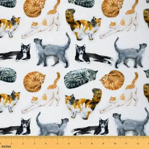 Cat Fabric by The Yard,Cats Print Upholstery Fabric for Chairs,Cute Kitten Animal Decorative Fabric for Upholstery and Home DIY Projects