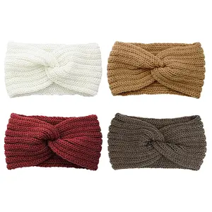 4 pcs Ear Warmer Headbands for Women Winter, Warm Knitted Headwrap for Running, Hiking, Yoga, Thick & Cozy with Bow, Perfect Cold Weather Accessory, Hair Bows Headbands
