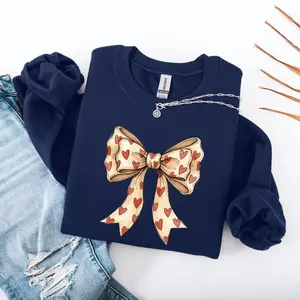 Coquette Heart Bow Sweatshirt for Women, Valentine Ribbon Pullover, Cute Girly Aesthetic Gift