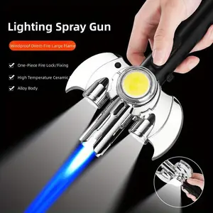 Metal Flame-Throwing Lighter, Super Strong Outdoor Windproof Gas Lighter, Suitable For Moxibustion, Barbecue, Baking, Camping And Other Occasions