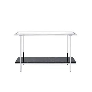 ACME Angwin Console Table, Mirrored, Faux Marble & Chrome