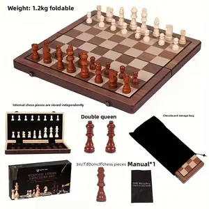 Vintage Chess Set with Heavy Board and Pieces, Elegant Square Board, Durable King Queen Rook Knight Bishop Pawn, Suitable for Home Office Competition
