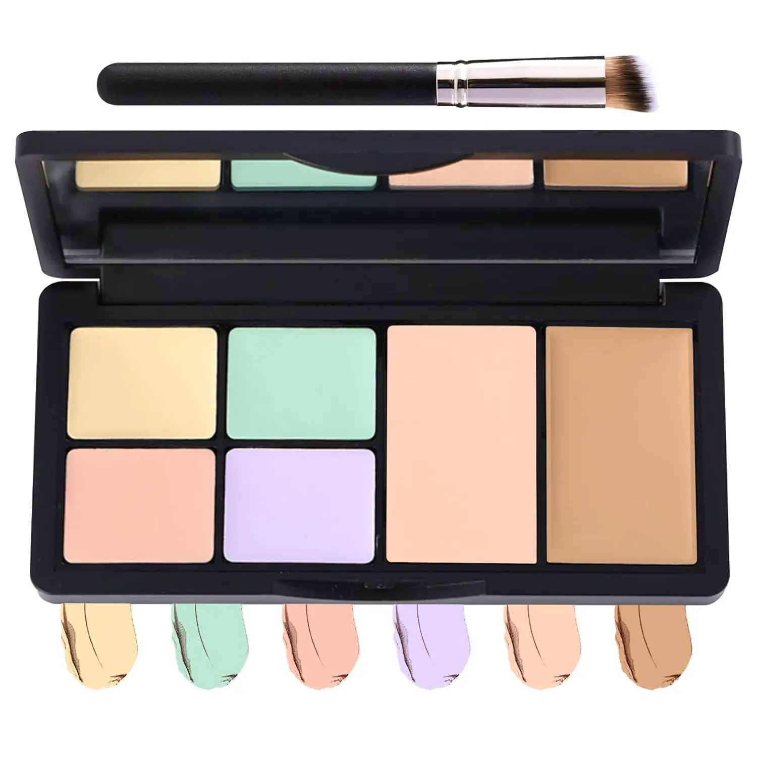 6 Color Correcting Concealer Contour Makeup Palette, Cream Concealer Contour Palette for Dark Circles, Blemishes, Redness, Highlight Long-Lasting Contour Liquid Foundation Makeup with Brush (01)