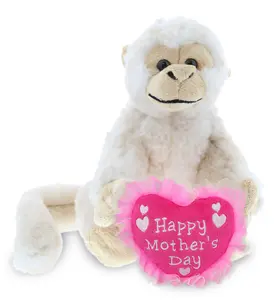 DOLLIBU Super Soft White Squirrel Monkey Plush Stuffed Toy - 12.5 Inches Polyester Doll, Embroidered Heart, Ideal Mother's Day Gift for Wife with Happy Mother's Day Message