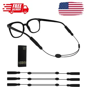 3 Pack Glasses Sunglasses Strap, No Tail , Adjustable, Anti-Slip (Black)