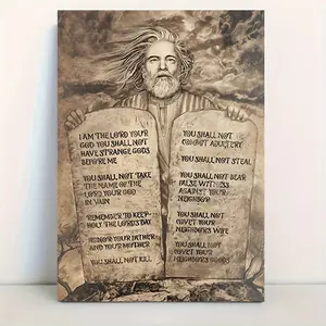 1 Piece Wooden Frame Canvas Painting Eternal Ten Commandments Canvas Poster Rural Print Painting Suitable for Office Bathroom Living Room Decoration Inspirational Quote Canvas Wall Art Decoration with Frame Can Be Hanged Gift for Her or Him, 11.8inch x 15