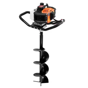 VEVOR Post Hole Digger Gas Powered 52CC 1450W Earth Auger with 8' Drill Bit & Extension Rod for Farmland Garden Plant Orange+Black Multi-Depth Gas-Powered