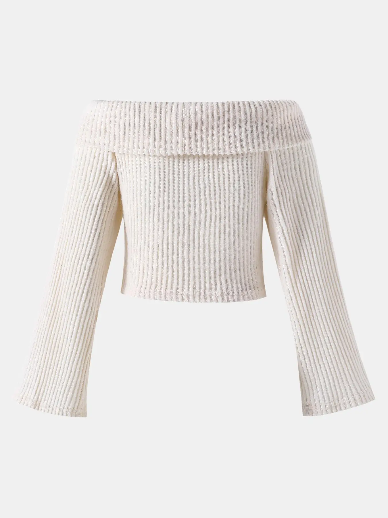 Girl's Solid Off Shoulder Ribbed Crop Sweater, Elegant Fashion Casual Long Sleeve Jumper for Daily Outdoor Wear, Kids Clothing for Fall & Winter