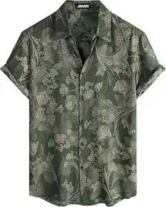 JENI Mens Hawaiian Shirt Short Sleeve Button Down Tropical Shirts Casual Floral Summer Beach Shirt Breathable Polyester Top