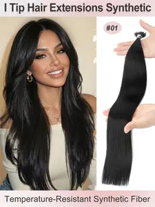 Synthetic I Tip Hair Extensions 50g/Pack Straight I Tip Synthetic Hair High Temperature Fiber I Tip Hair Extensions For Women 20 Inches Synthetic Hairpieces for Women