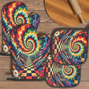 4pcs Oven Mitts And Potholders Psychedelic Spiral Fantasy Heat Resistant Insulated Oven Mitts And Pot Holders Sets Kitchenware Suitable For Grilling, Cooking, Baking, Broiling, Microwave And Kitchen Decoration Gifts