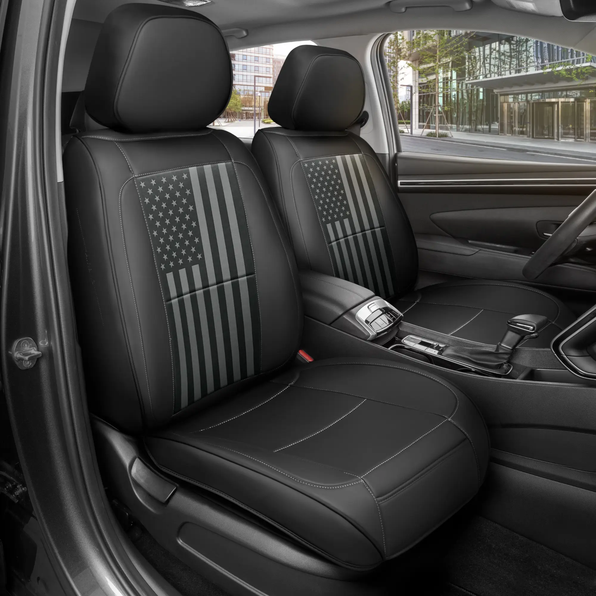 MotorBox American Flag Napa Leather Car Seat Covers for Trucks Cars & SUVs - Patriotic USA Flag Design - Premium Quality & Durability - Easy Installat