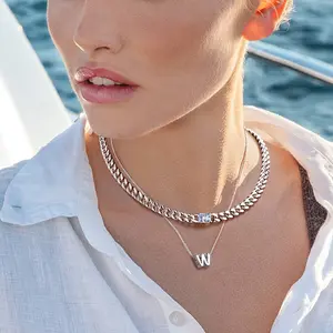 PROSTEEL Cuban Link Choker Cubic Zirconia 7mm Width Chain Necklace Stainless Steel 16 inch Unique Design Minimalist Jewelry For Women Girls Gift Box