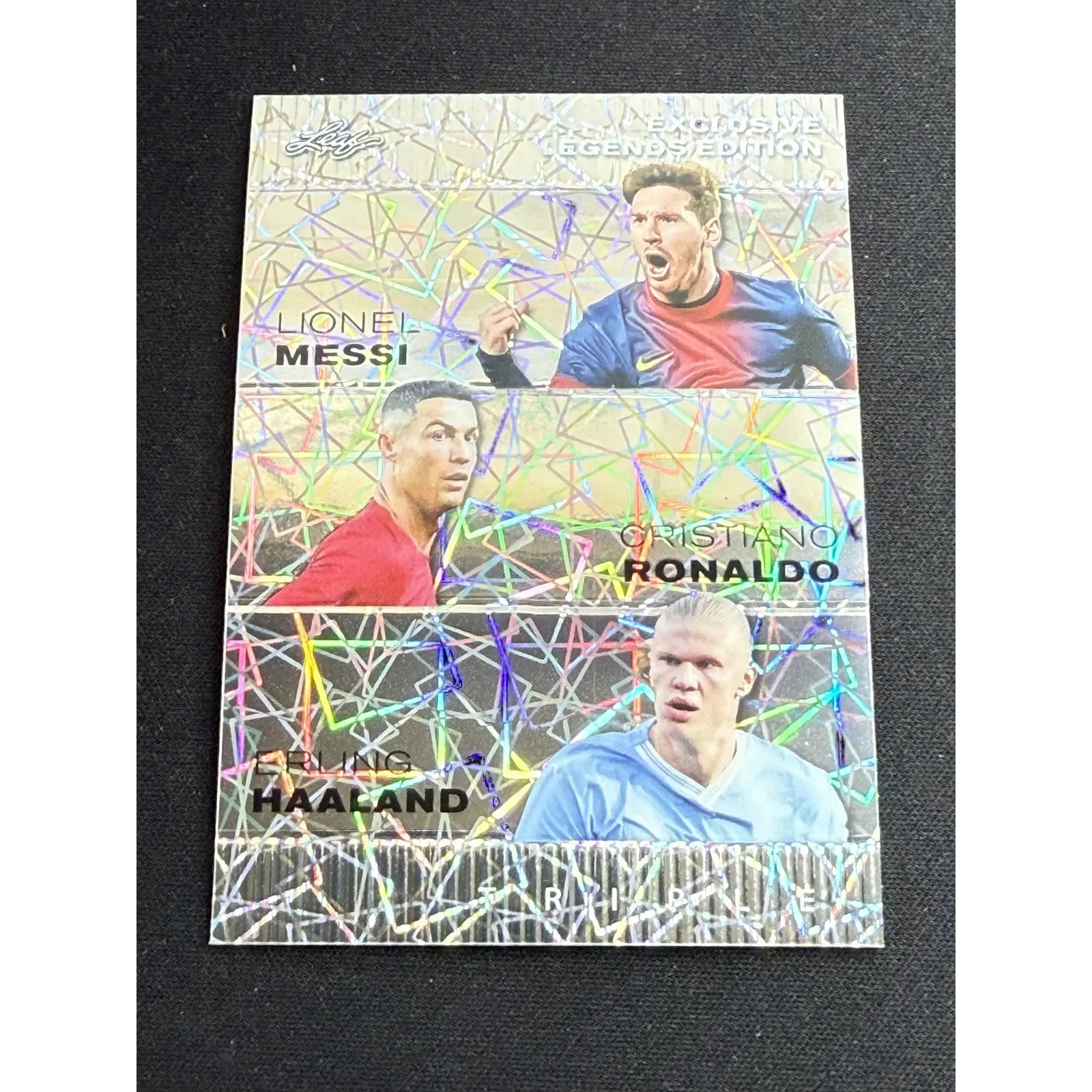Messi / Ronaldo / Haaland 2024 Leaf Metal Trio /25 RC