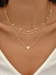 Women's Elegant Faux Pearl Decor Pendant Heart Necklace, Summer Minimalist Matching Necklace, Cute Jewelry As Gift for Girlfriend, Casual Trendy Jewelry