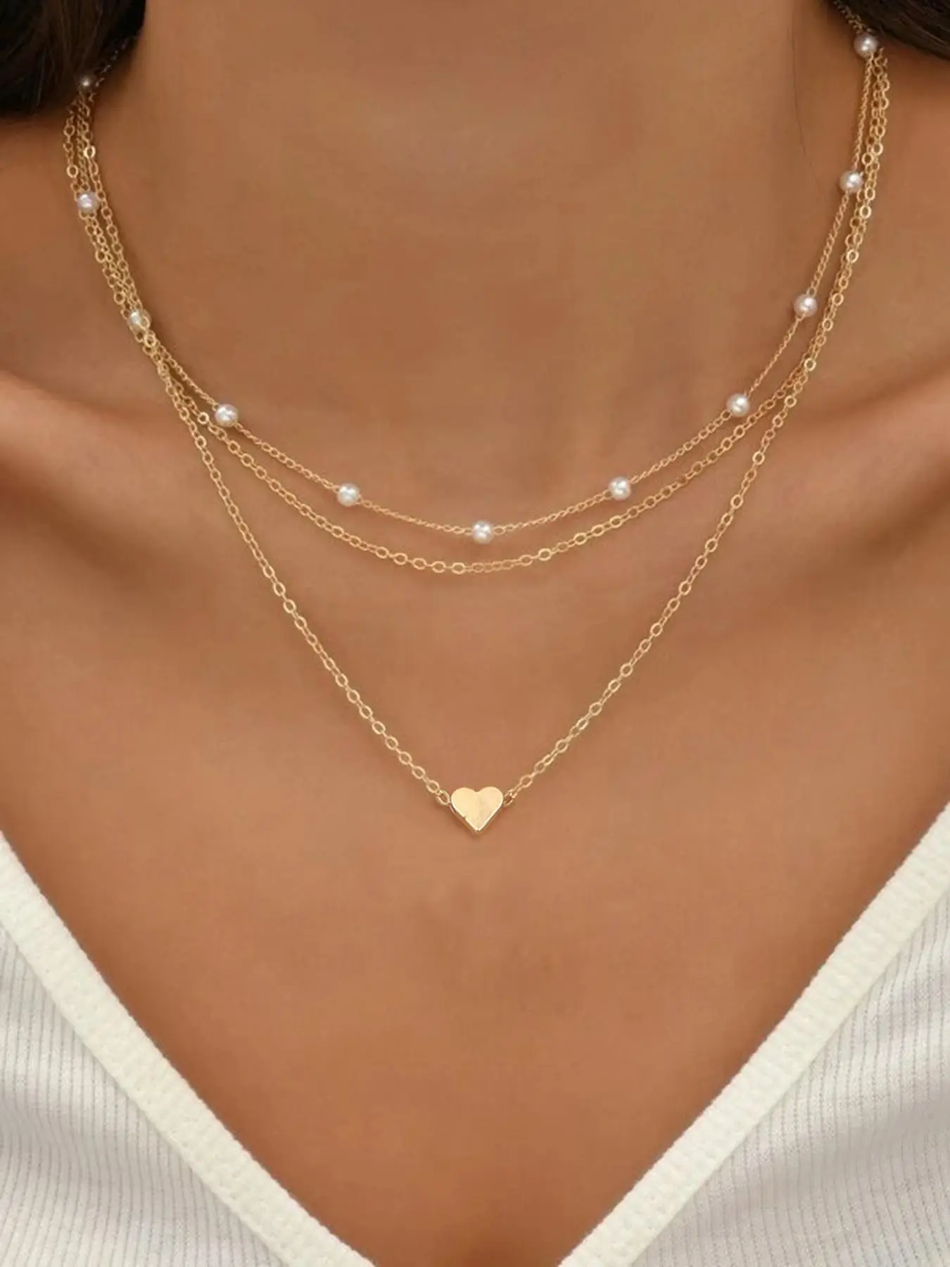Women's Elegant Faux Pearl Decor Pendant Heart Necklace, Summer Minimalist Matching Necklace, Cute Jewelry As Gift for Girlfriend, Casual Trendy Jewel