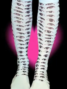 Cute expression calf socks white graffiti eye print casual Harajuku women's socks Y2K style calf socks cute and comfortable socks Knit