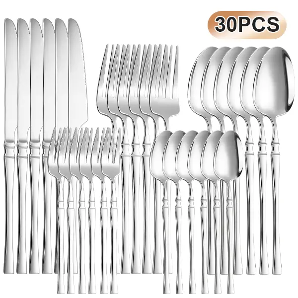 30-Piece Metal Cutlery Utensil Set - Stainless Steel Forks, Spoons, Teaspoons, Knives, Dishwasher-Safe Tableware Kit for Home Dining, Essential Kitchenware Set kitchen dinnerware Stainless Steel Utensils Set Themed Christmas Stylish