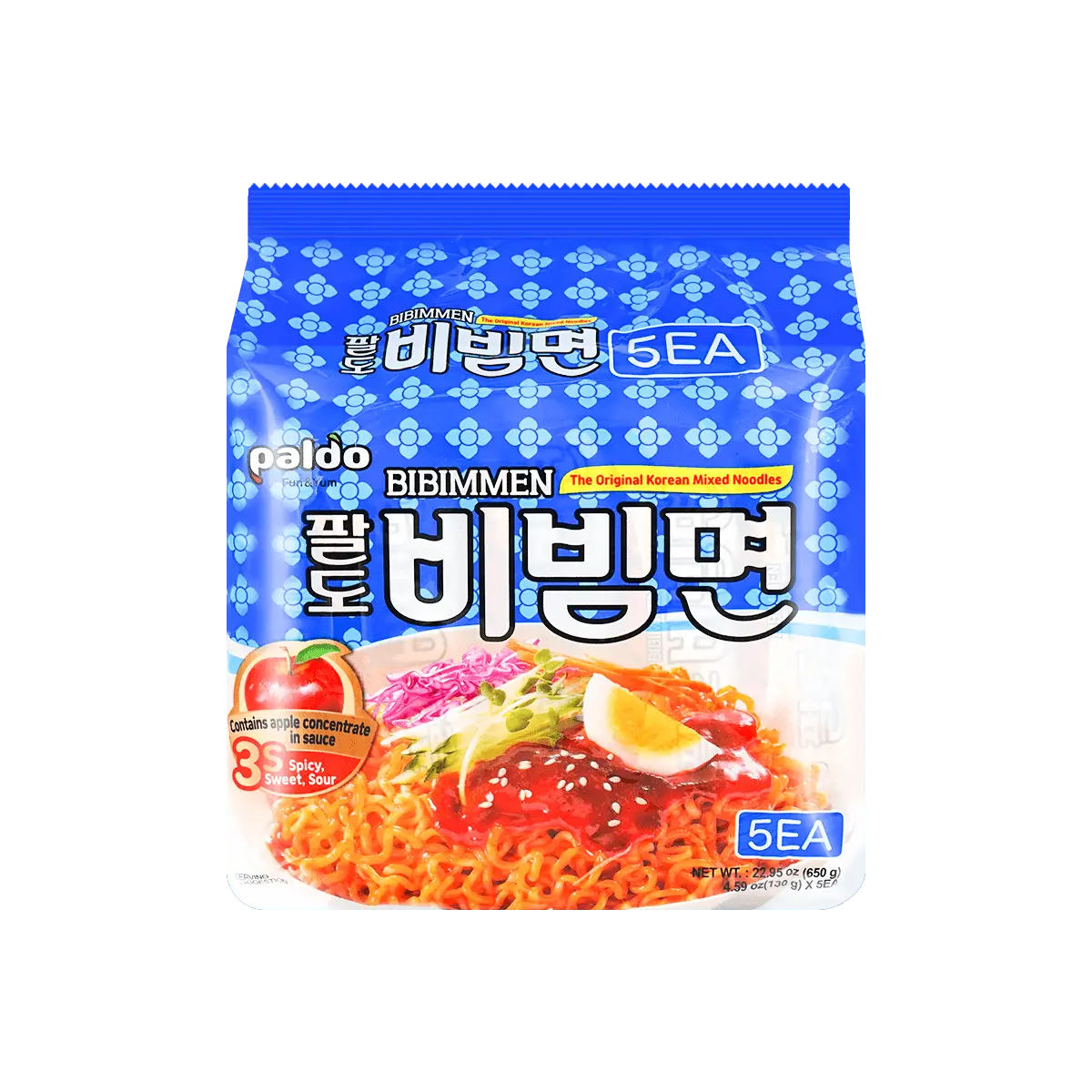 PALDO Bibim Men Instant Noodles - Brothless Cold Korean Ramen Noodles, 5 Packs, 22.92oz
