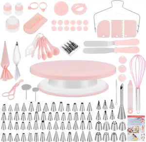 Cake Decorating Supplies Kit – 128 PCS Cake Making Kit with Turntable, 64 Icing Piping Tips, 32 Pastry Bags, Spatulas, Scrapers, Fondant Molds & Cake Leveler – Complete Baking Set for Beginners & Professionals