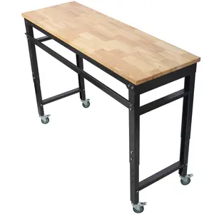 Hardware Workbench - 60" Wide Rolling Workbenches for Garage - Adjustable Height, Workshop Tool Bench, Metal with rubber Wood Top,Black Hammertone leg