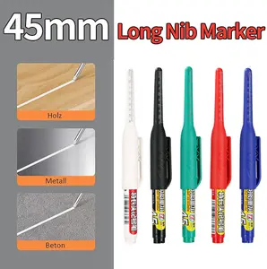 Long Nib Marker, 45 mm Long Head Deep Hole Marker Pens, Fine Nose Tip Deep Reach Permanent Paint Markers for Metal, Marking Pen for Drilling, Carpenter, Woodworking, Construction (Colorful)
