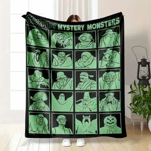 Scooby-Doo Mystery Monsters Flannel Blanket Retro Cartoon Villains Grid Print Ultra Soft Cozy Fleece Throw Perfect for Movie Nights Sofa Lounging Living Room Bedroom Aesthetic Decor Holiday Gift Ideas for Fans