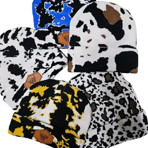 Winter Cow Print Thick Warm Hats Unisex Microfiber Cozy Accessory Practical Gift Choice for Men Women Cotton Material