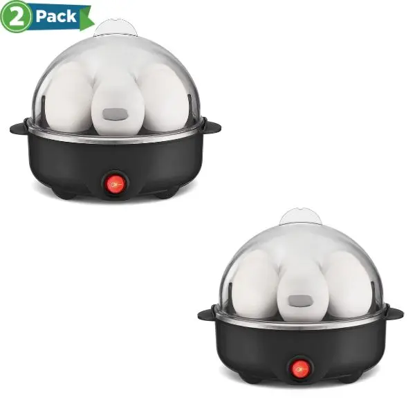 2 Pack Electric Egg Cooker | 7 Egg Boiler & 2 Egg Poacher | Auto Shut-Off | 360W Fast Cooking | Easy Clean | Black