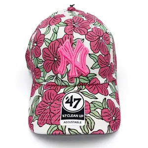 '47 New York Yankees Floral Pink Clean Up Cap Adjustable Bold Floral Street Style Iconic NY Logo Soft Unstructured Fit Lightweight Breathable Cotton Feel
