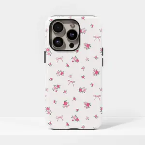 [New Product] Pink Floral Case for iPhone 17 16 15 14 13 12 11 Plus Pro Max Case, Samsung S25 S24 S23 S22 Plus Ultra - Dual-layer design/multiple protection