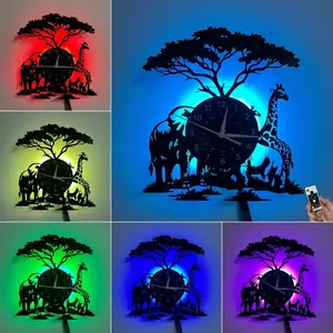 Elephant & Giraffe Theme LED Clock, Silent Hanging Wall Clock for Home Decor, Perfect Gift for Birthdays, Christmas, Halloween