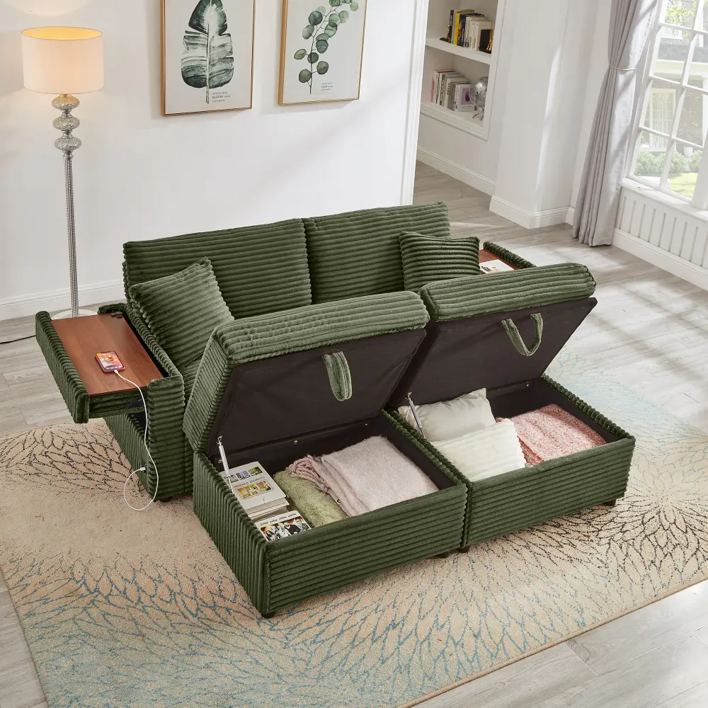 Comfortable Fluffy Corduroy Lazy Sofa - Big Loveseat with Storage Space, Super Soft Chaise Lounge with 2 Ottomans and Table Board, Indoor Furniture for Living Room Sofas, Sofas Living Room, Storage Organization, Comfy Couch