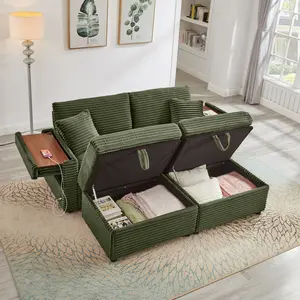 Comfortable Fluffy Corduroy Lazy Sofa, Storage Space for Big Loveseat, Super Soft Chaise Lounge with Double Ottomans and Table Board,Suitable for Chailiving
