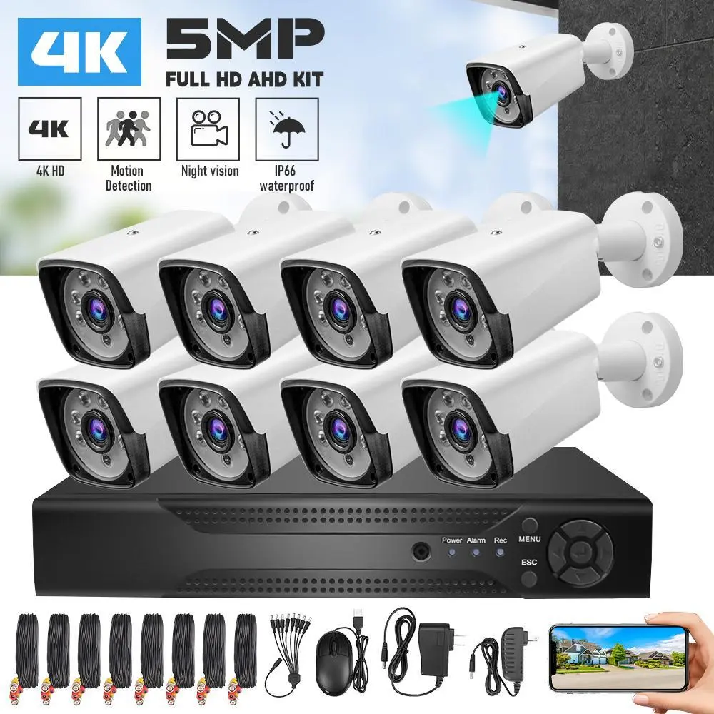 【BackToSchool】8CH 1080P Home Security Camera System with 8 2MP Full HD Cameras, 1TB HDD DVR Recorder, Cable, Automatic Night Vision, Motion Detection, Splitter & App for Indoor-Outdoor Video Surveillance, Device, Monitoring