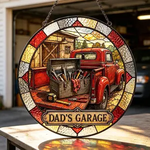 Father's Day Toolkit Suncatcher,Custom Dad Pickup Truck Window Hanging, Personalized Tool Gift For Dad,Light Catching Home Decor