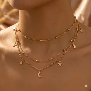 Bohemian Star and Moon Choker Necklace, Hypoallergenic Alloy Jewelry for Women, Layering Necklace Set, Trendy Silver Tone Clavicle Chain, Gift Idea for Her, Modern Minimalist Neck Piece