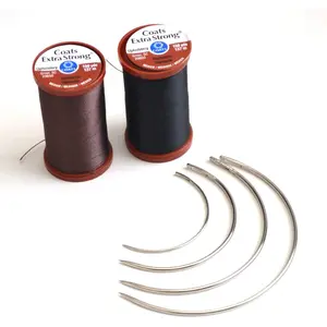 Extra  Upholstery Repair Sewing Thread Kit Coats and Clark - Heavy Duty Curved , 1 Black Spool, 1 Brown Spool