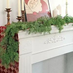 6 FT 2 Pcs Artificial Cedar Garlands, Real Touch Winter Cedar Garland, Green Artificial Greenery Pine Garland for Table, Mantle, Wall, Indoor, Outdoor Christmas Decorations (2, 6 FT)